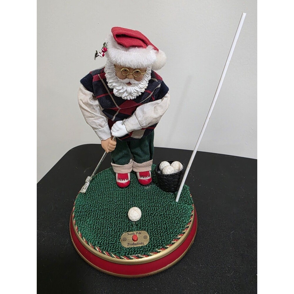 🎅 CHRISTMAS Gemmy 1997 Animated Mache Golfing Santa Seasonal Display DECOR